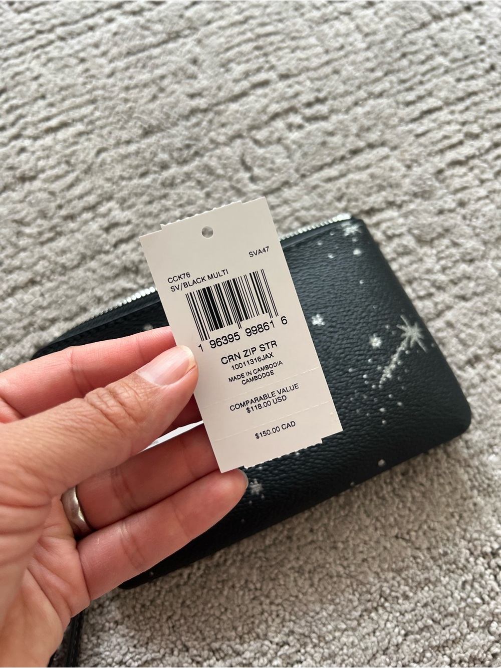 Coach Black Leather Star Print Corner Zip Wristlet - Picture 8 of 12